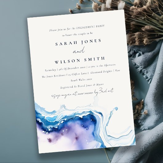 Invitation Minimal Coastal Sea Beach Watercolor Engagement