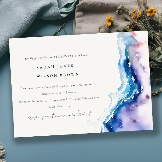Invitation Minimal Coastal Sea Beach Watercolor Weekend Party