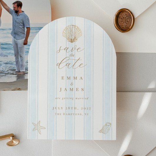 Invitation Minimal Coastal Seashell Wedding Save the Date