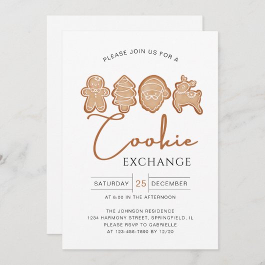 Invitation MInimal Cookie Exchange Gingerbread Fête des Fêtes (Devant / Derrière)