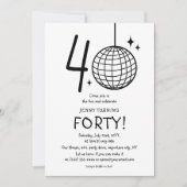 Invitation Minimal Doodle 40e Anniversaire Boule Disco (Devant)