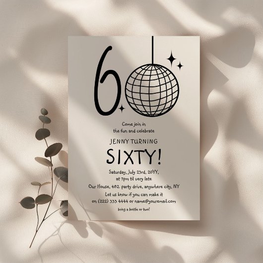 Invitation Minimal Doodle 60e Anniversaire Boule Disco