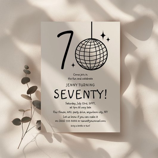 Invitation Minimal Doodle 70e Anniversaire Boule Disco