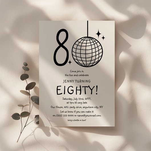 Invitation Minimal Doodle 80e Anniversaire Boule Disco