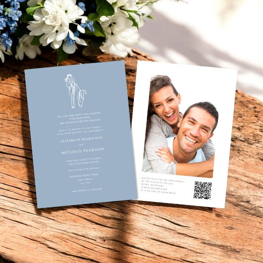 Invitation Minimal Dusty Blue Formal code qr site mariage