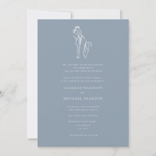 Invitation Minimal Dusty Blue Formal code qr site mariage (Devant)