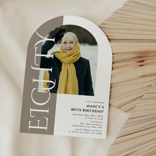 Invitation Minimal EIGHTY Arch Photo 80e Anniversaire