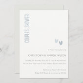 Invitation Minimal Élégant Coeurs Bleus Dusky Couples Douche (Devant / Derrière)