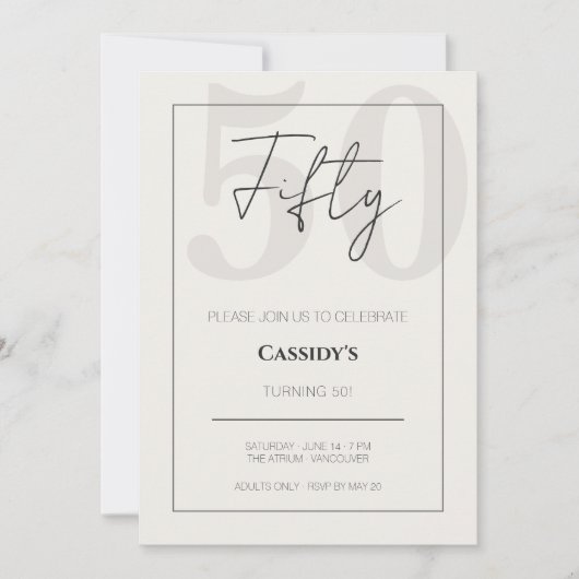 Invitation Minimal Elegant Fifty 50th Birthday Celebration (Devant)