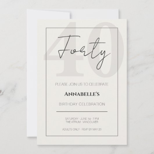 Invitation Minimal Elegant Forty 40th Birthday Celebration (Devant)