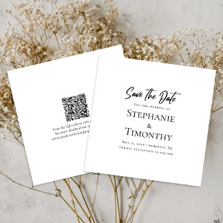 Invitation Minimal Enregistrer La Date QR Code Noir Blanc Mar