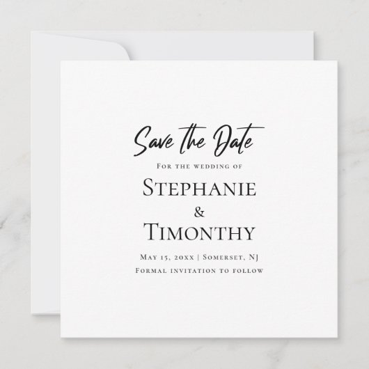 Invitation Minimal Enregistrer La Date QR Code Noir Blanc Mar (Devant)