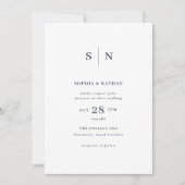 Invitation Minimal et chic | Blanc avec Mariage bleu marine (Devant)
