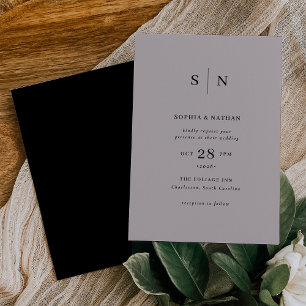 Invitation Minimal et chic Gris doux et Mariage noir
