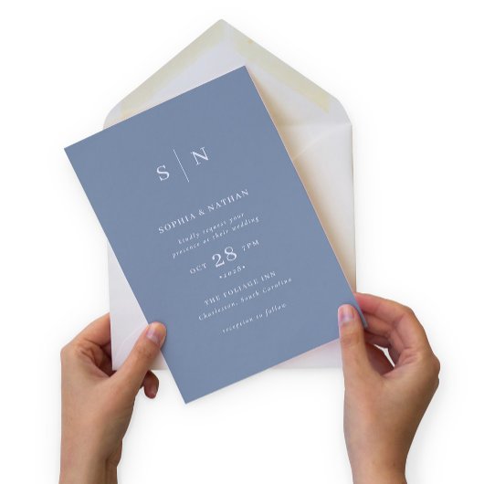 Invitation Minimal et chic | Mariage bleu et blanc Dusty