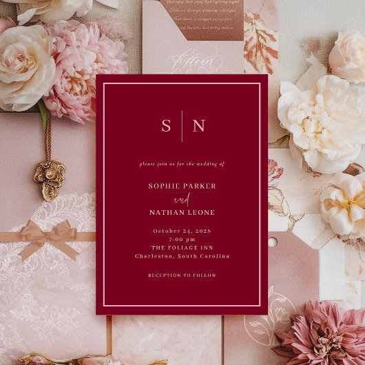 Invitation Minimal et chic | Mariage Bourgogne et rose pâle