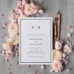 Invitation Minimal et chic | Mariage frontalier noir et blanc<br><div class="desc">Ces invitations de mariage élégantes et modernes présentent un design de texte minimaliste simple en noir et blanc,  avec un cadre classique à la frontière. Ajoutez vos initiales ou votre monogramme pour les rendre complètement vôtres.</div>