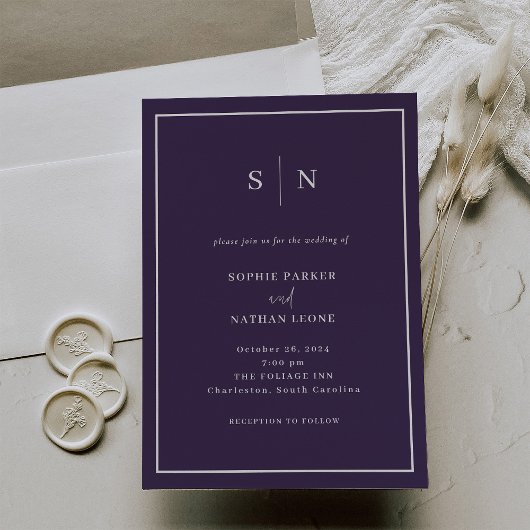 Invitation Minimal et chic | Mariage frontalier violet et bla