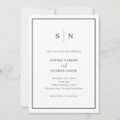 Invitation Minimal et chic | Mariage frontière blanc et marin (Devant)