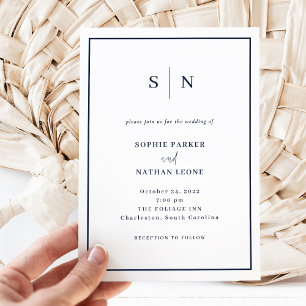 Invitation Minimal et chic   Mariage frontière blanc et marin