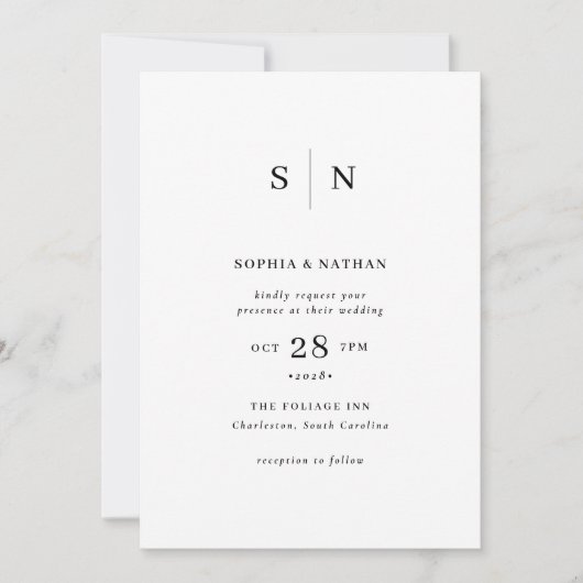 Invitation Minimal et chic | Mariage noir et blanc (Devant)