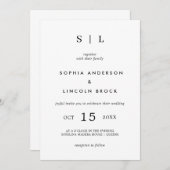 Invitation Minimal et chic | Monogramme blanc et noir (Devant / Derrière)