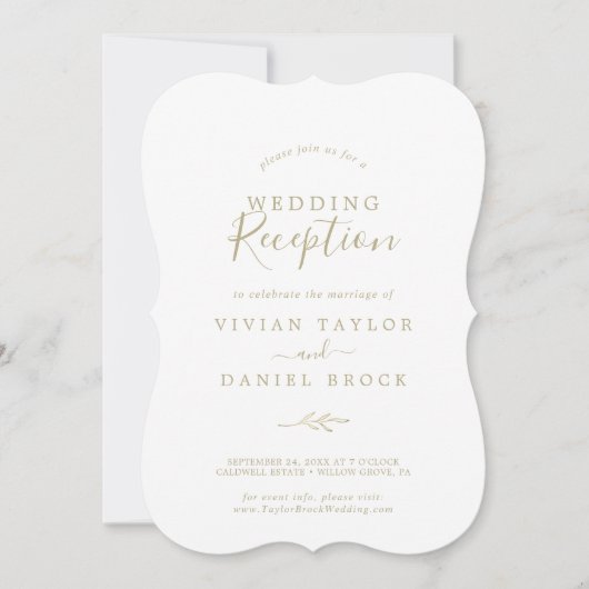 Invitation Minimal Feuille | Réception de Mariage en Or (Devant)