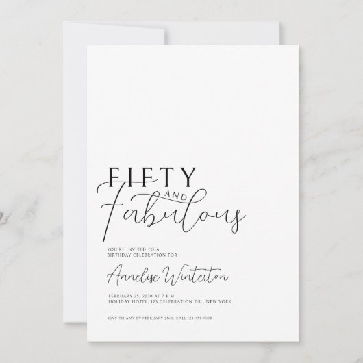 Invitation Minimal Fifty and Fabulous 50th Birthday (Devant)