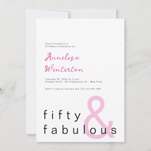 Invitation Minimal Fifty and Fabulous 50th Birthday (Devant)