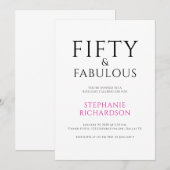 Invitation Minimal Fifty and Fabulous 50th Birthday Party (Devant / Derrière)