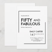 Invitation Minimal Fifty and Fabulous 50th Birthday Party (Devant / Derrière)