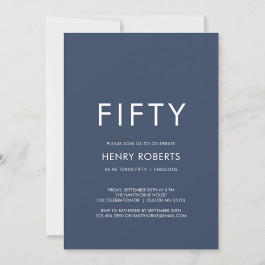 Invitation Minimal Fifty and Fabulous 50th Birthday Party (Devant)