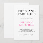 Invitation Minimal Fifty and Fabulous 50th Birthday Party (Devant / Derrière)