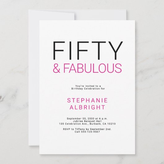Invitation Minimal Fifty and Fabulous 50th Birthday Party (Devant)