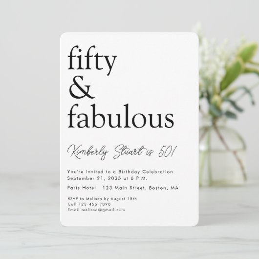 Invitation Minimal Fifty and Fabulous 50th Birthday Party (Debout devant)