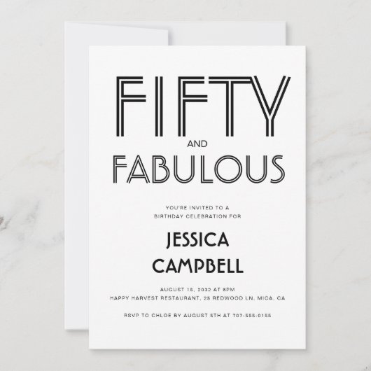 Invitation Minimal Fifty and Fabulous 50th Birthday Party (Devant)