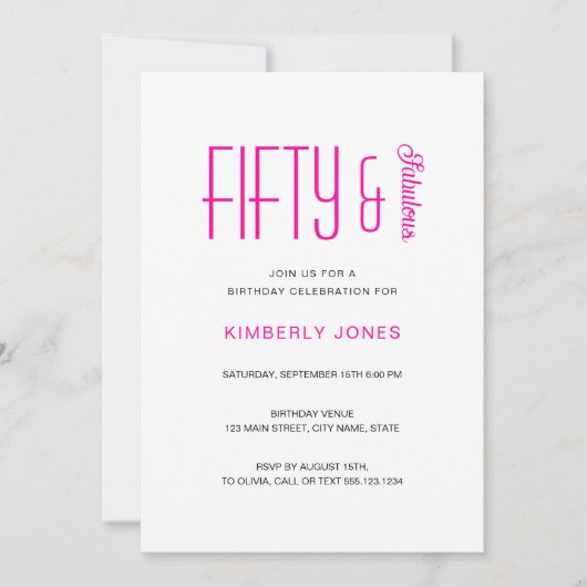 Invitation Minimal Fifty and Fabulous 50th Birthday Party (Devant)