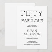 Invitation Minimal Fifty and Fabulous 50th Birthday Party (Devant / Derrière)