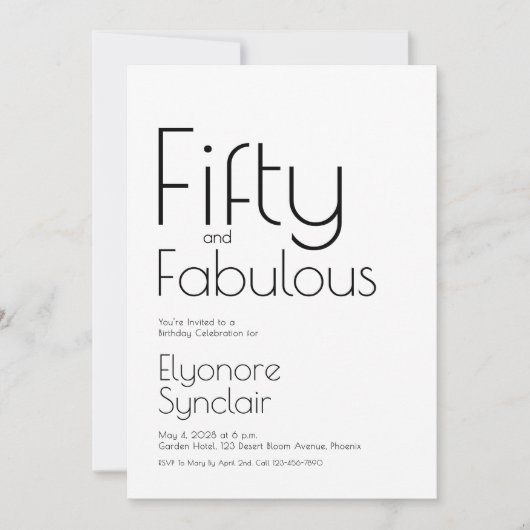 Invitation Minimal Fifty and Fabulous 50th Birthday Party (Devant)
