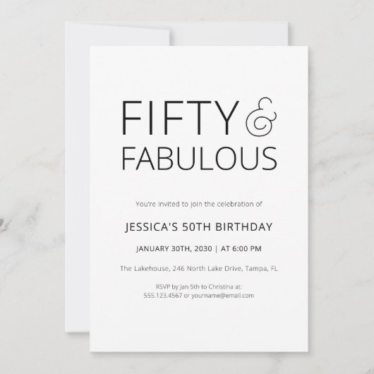 Invitation Minimal Fifty and Fabulous 50th Birthday Party (Devant)
