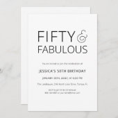 Invitation Minimal Fifty and Fabulous 50th Birthday Party (Devant / Derrière)