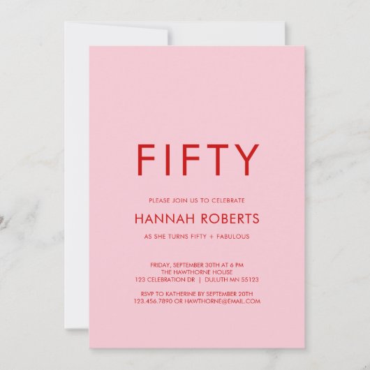 Invitation Minimal Fifty and Fabulous 50th Birthday Party (Devant)