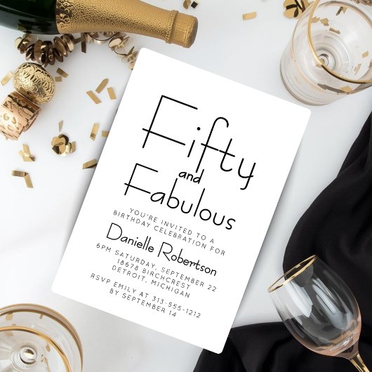 Invitation Minimal Fifty and Fabulous 50th Birthday Party