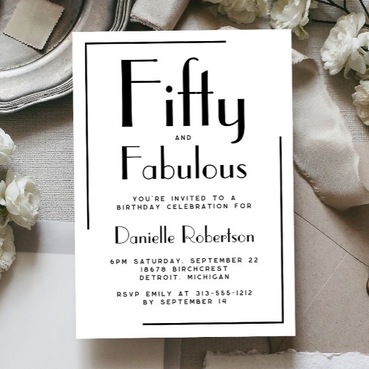 Invitation Minimal Fifty and Fabulous 50th Birthday Party