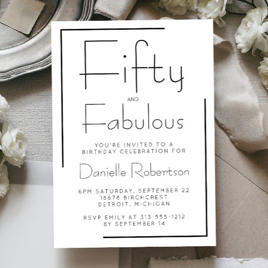 Invitation Minimal Fifty and Fabulous 50th Birthday Party