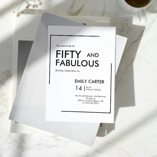 Invitation Minimal Fifty and Fabulous 50th Birthday Party