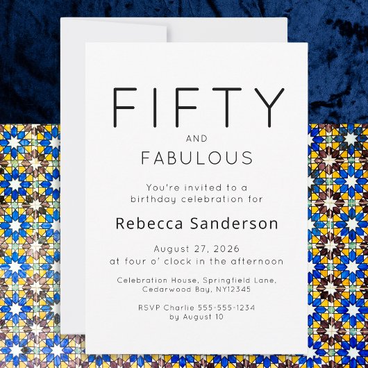 Invitation Minimal Fifty and Fabulous 50th Birthday Party