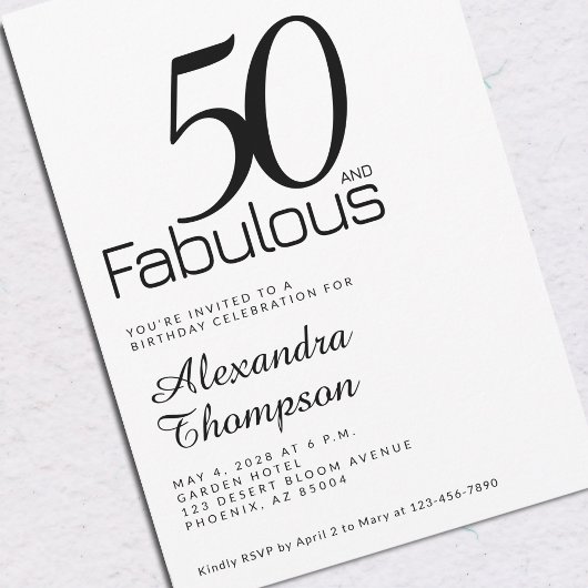 Invitation Minimal Fifty and Fabulous 50th Birthday Party