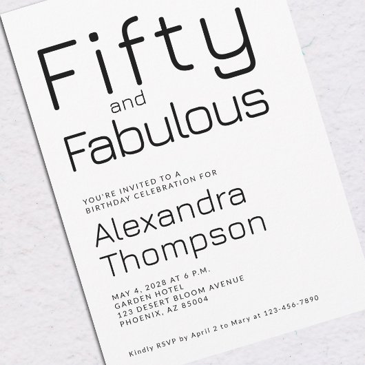 Invitation Minimal Fifty and Fabulous 50th Birthday Party