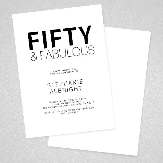 Invitation Minimal Fifty and Fabulous 50th Birthday Party